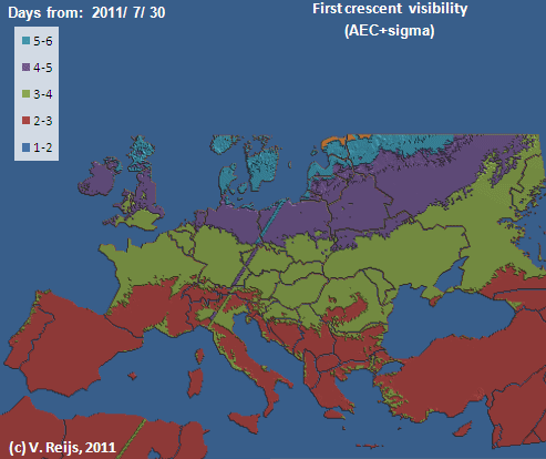 Animation of first crescent day depending on AEC
