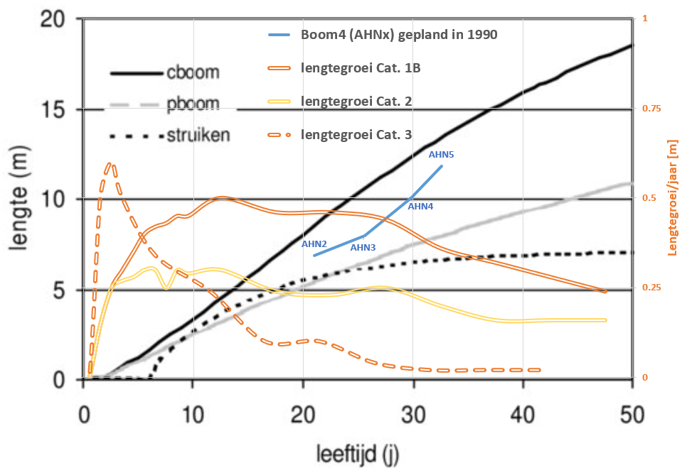 Grootte van bomen tov leefdtijd
