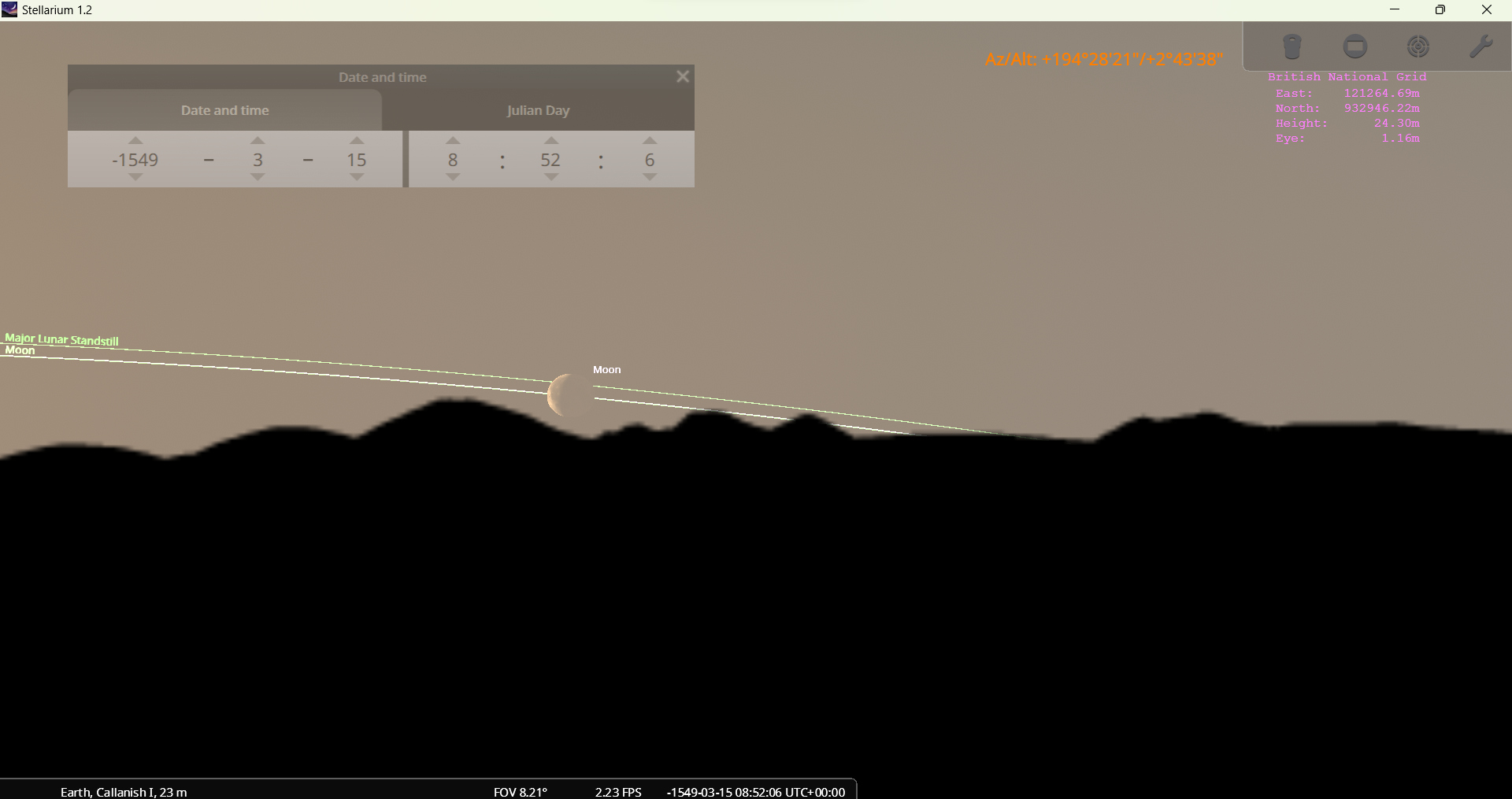 Hoirzon and Stellarium Clisham range