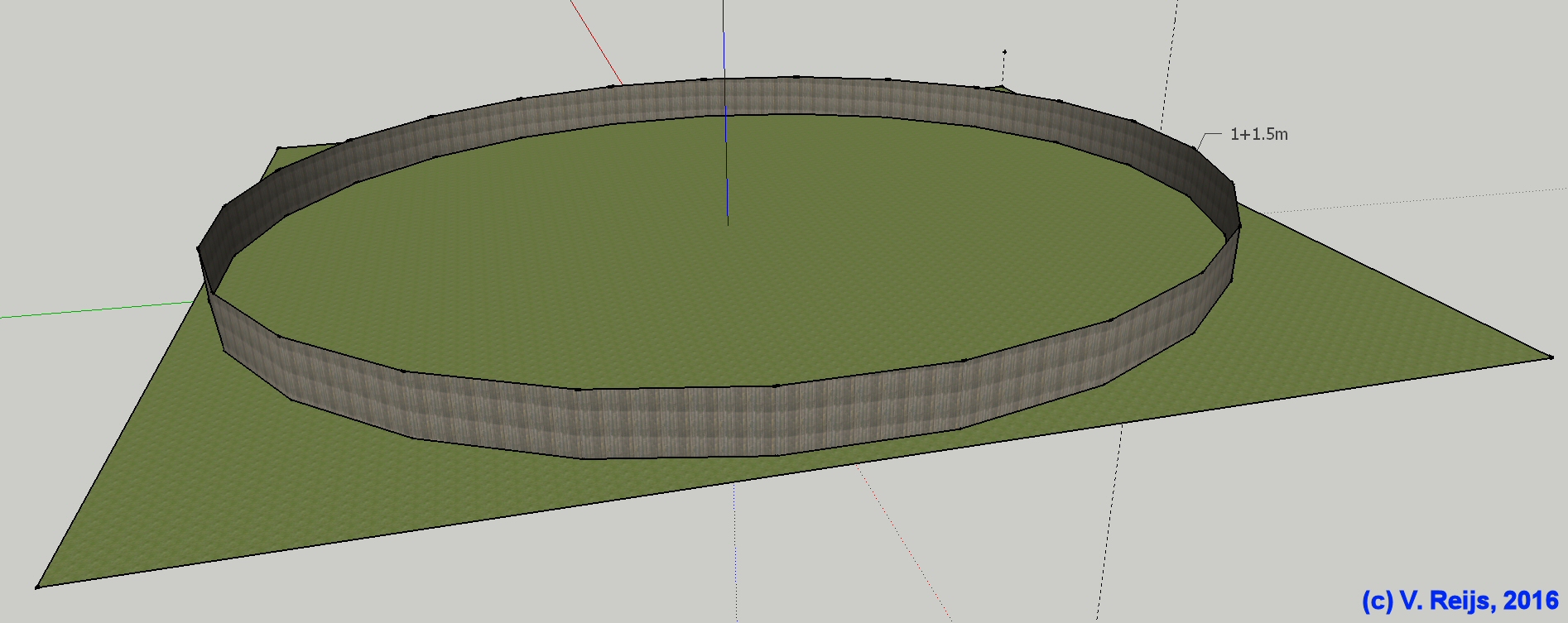 Slooping terrain (1.7 deg, 47m in
        diameter)